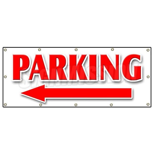 PARKING LEFT ARROW BANNER parking lot garage valet car turn, 120" x 48", B-120 Parking Left Arrow